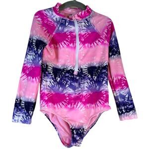 Limited Too Swimsuit Girls 6X Purple Pink Tie Dye Rash Guard Swim Barbiecore